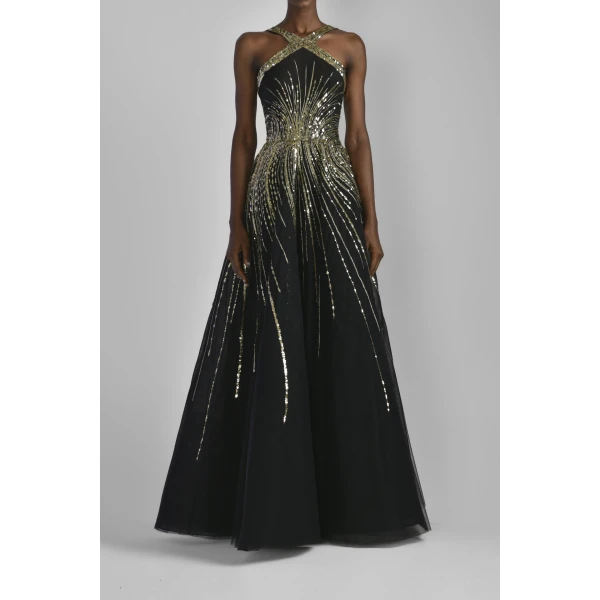 Saiid Kobeisy Tulle Beaded Dress With Halter Neckline, view 5