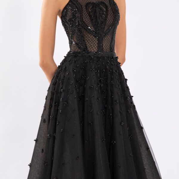 Tulle Beaded Dress With Halter Neckline - Image 6