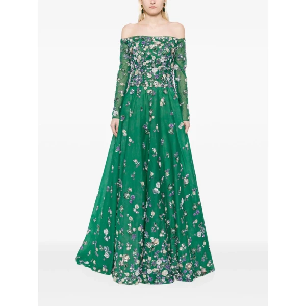 Saiid Kobeisy Tulle Beaded Dress With Off-Shoulder Sleeves, view 2