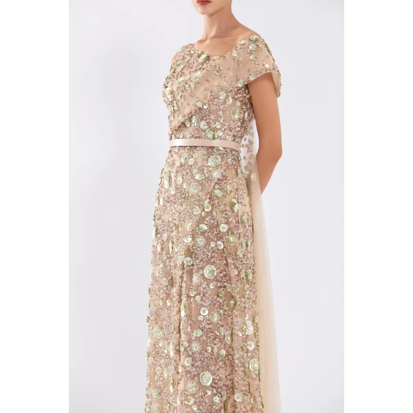 Saiid Kobeisy Tulle Dress With Envelope Skirt And Off-Shoulder Sleeves And Tulle Tail, view 4