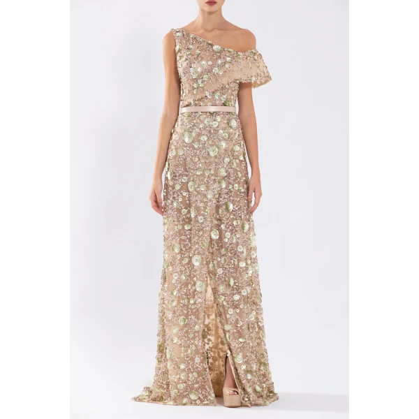 Saiid Kobeisy Tulle Dress With Envelope Skirt And Off-Shoulder Sleeves And Tulle Tail, view 5