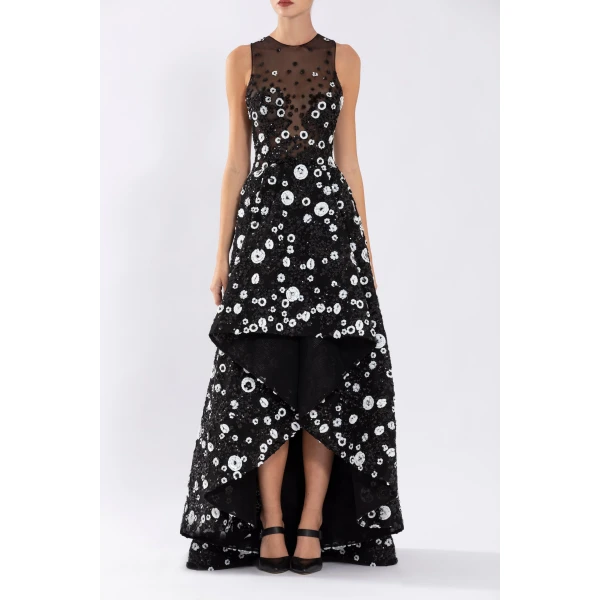 Saiid Kobeisy Tulle High-Low Dress With Dotted Beading, view 5