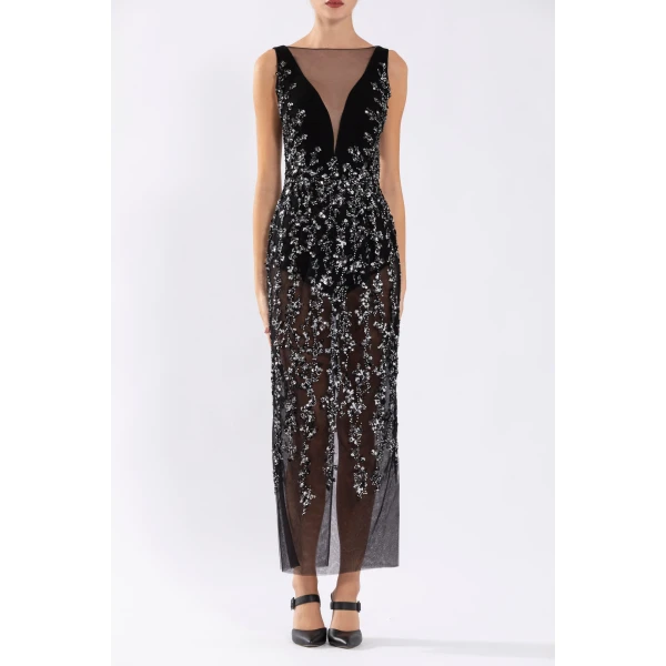Saiid Kobeisy Tulle Straight Fit Dress With Sequin Beading, view 2