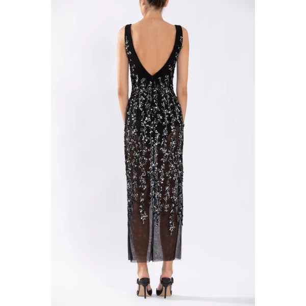 Saiid Kobeisy Tulle Straight Fit Dress With Sequin Beading, view 3