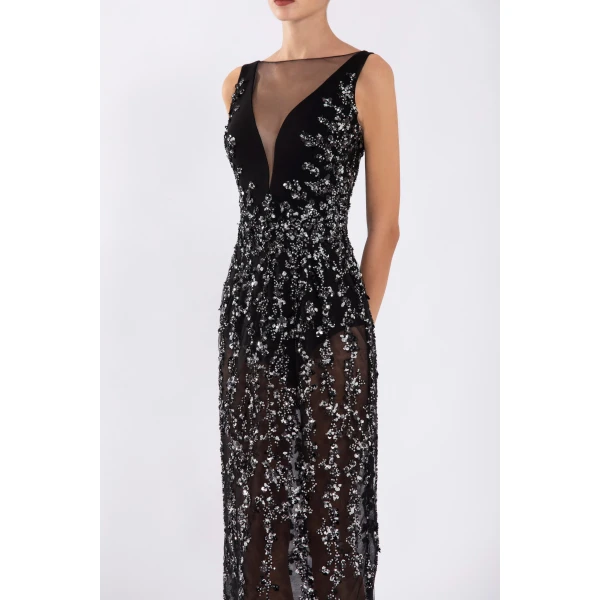 Saiid Kobeisy Tulle Straight Fit Dress With Sequin Beading, view 6