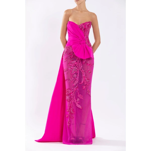 Saiid Kobeisy Tulle Strapless Beaded Dress With A Taffeta Draping And Tail, view 2
