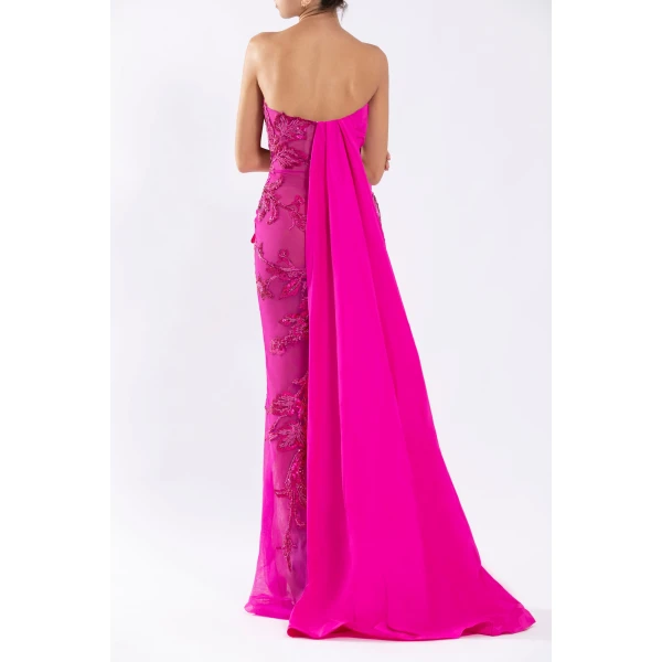 Saiid Kobeisy Tulle Strapless Beaded Dress With A Taffeta Draping And Tail, view 3