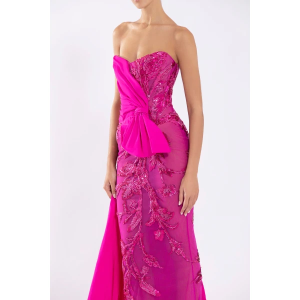 Saiid Kobeisy Tulle Strapless Beaded Dress With A Taffeta Draping And Tail, view 4