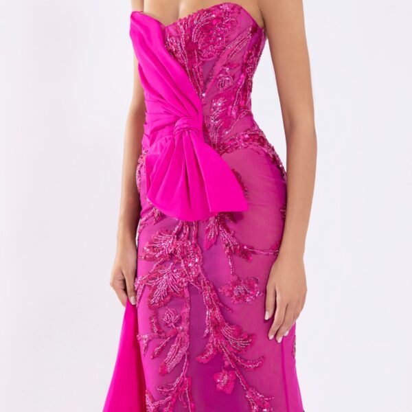 Tulle Strapless Beaded Dress With A Taffeta Draping And Tail - Image 6