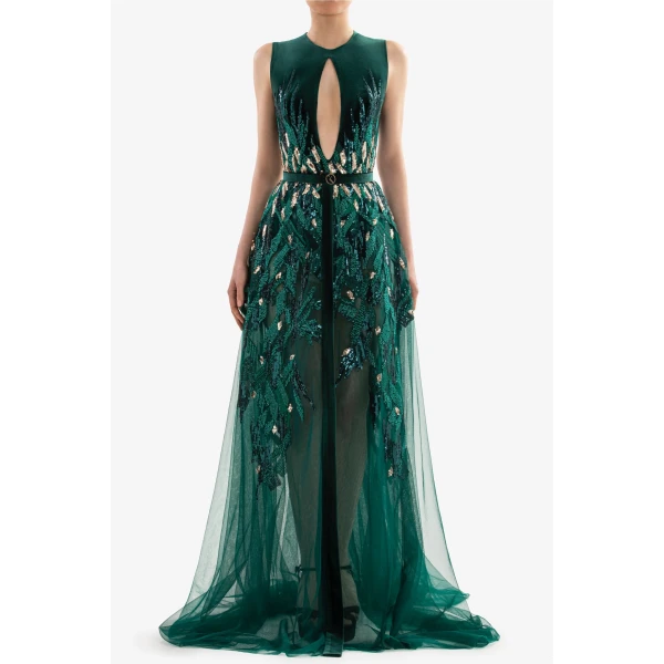 Velvet Embroidered Dress - Image 5