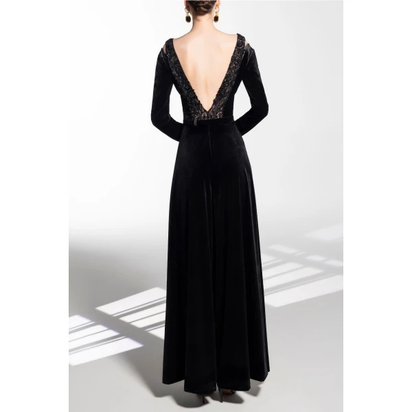 Saiid Kobeisy Velvet Flared Jumpsuit With A Beaded Top, view 3