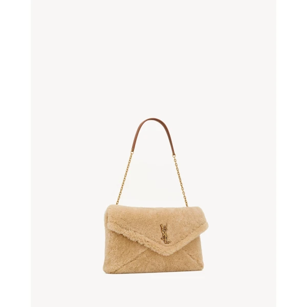 Saint Laurent CASSANDRE large pouch on chain in shearling, view 5