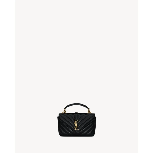 Saint Laurent COLLEGE mini chain bag in shiny crackled leather, view 2