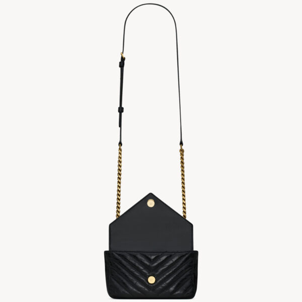 Saint Laurent COLLEGE mini chain bag in shiny crackled leather designed in Paris