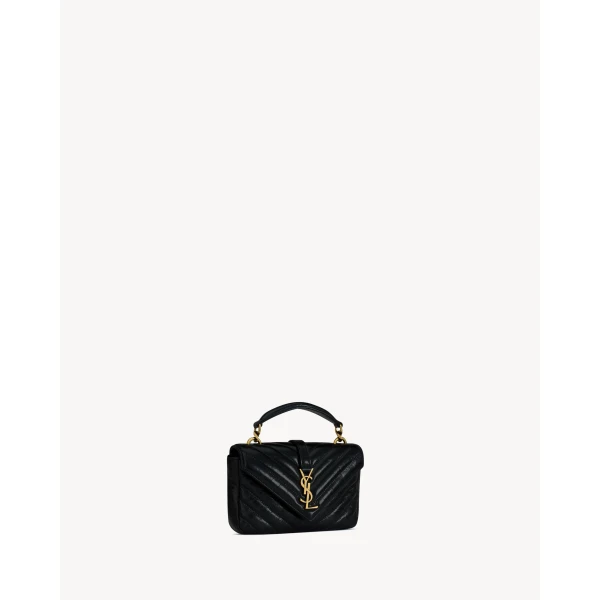 Saint Laurent COLLEGE mini chain bag in shiny crackled leather, view 6