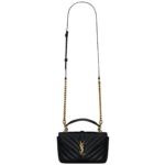 Saint Laurent COLLEGE mini chain bag in shiny crackled leather designed in Paris