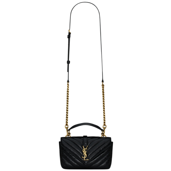 Saint Laurent COLLEGE mini chain bag in shiny crackled leather designed in Paris