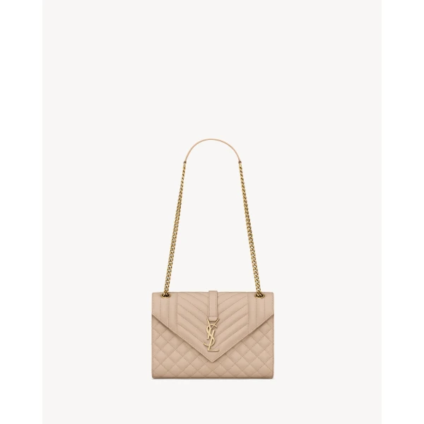 Saint Laurent ENVELOPE MEDIUM IN QUILTED GRAIN DE POUDRE EMBOSSED LEATHER