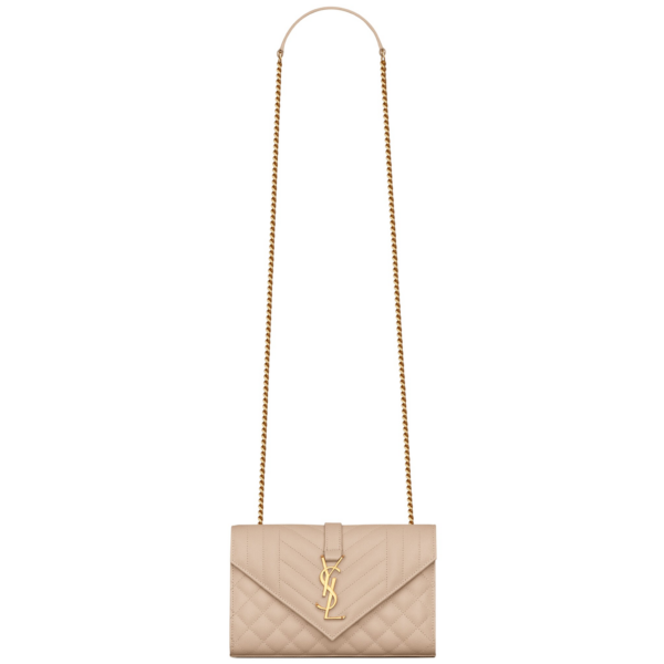 Saint Laurent ENVELOPE SMALL IN QUILTED GRAIN DE POUDRE EMBOSSED LEATHER designed in Paris