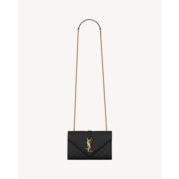 Saint Laurent ENVELOPE SMALL IN QUILTED GRAIN DE POUDRE EMBOSSED LEATHER