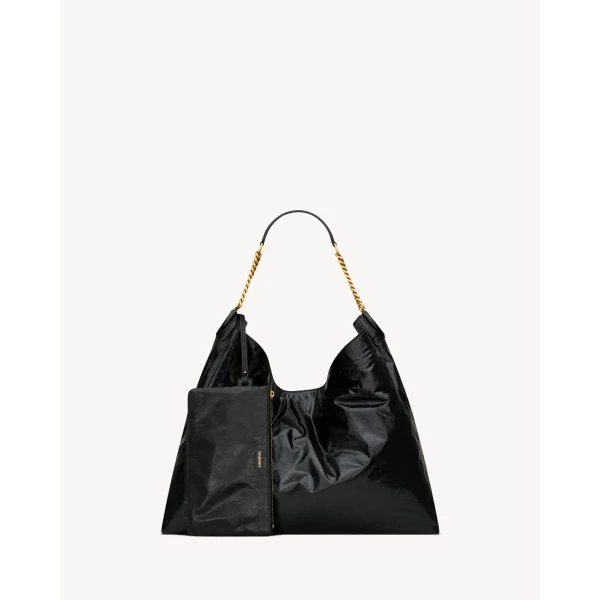 Saint Laurent HORTENSE hobo in shiny leather, view 3