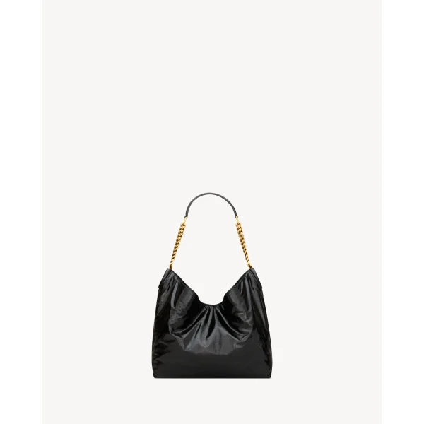 Saint Laurent HORTENSE small hobo in shiny leather, view 3