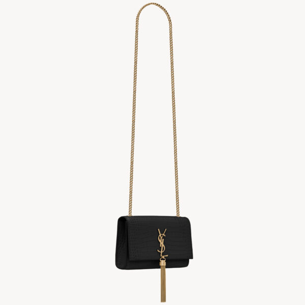 Saint Laurent KATE SMALL TASSEL IN CROCODILE-EMBOSSED LEATHER designed in Paris