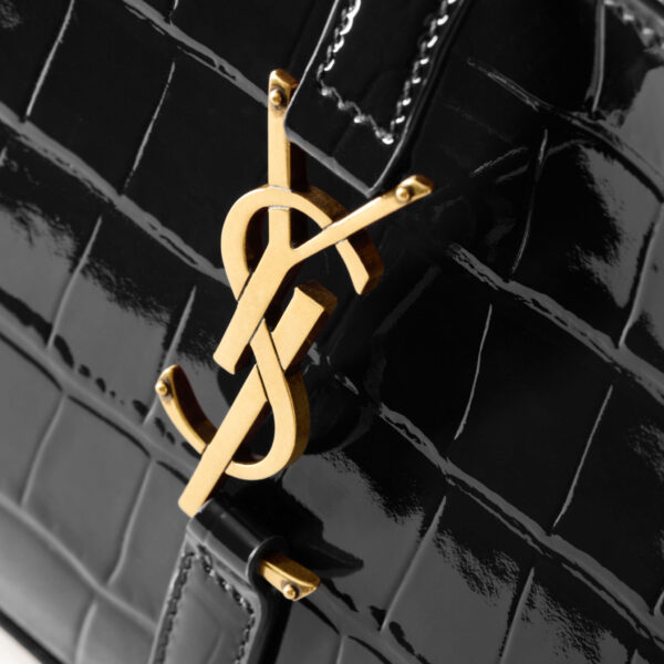 Saint Laurent LE 5 À 7 in crocodile-embossed patent leather designed in Paris