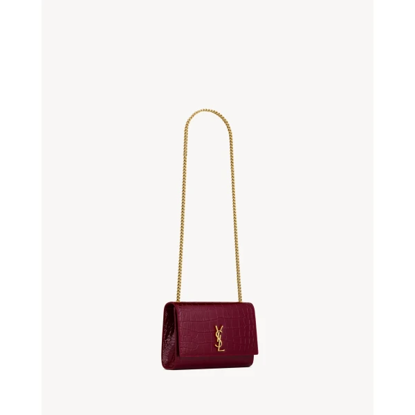 Saint Laurent NEW KATE small in crocodile-embossed patent leather, view 5