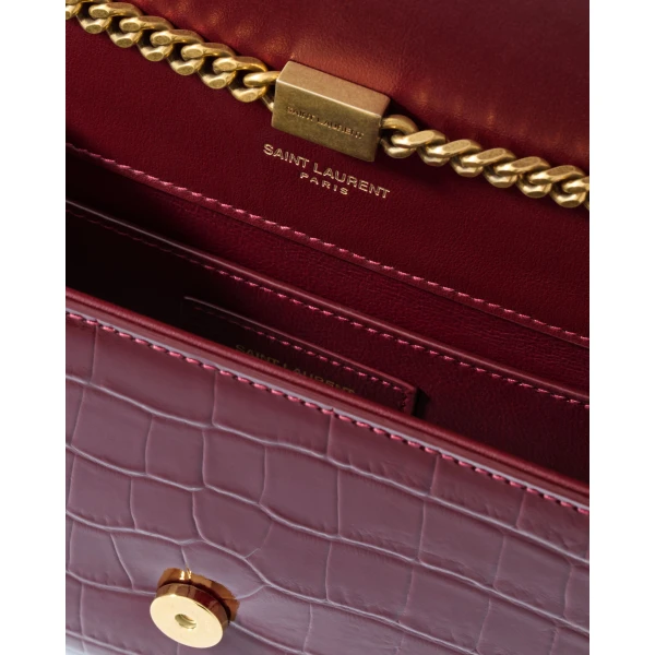 Saint Laurent NEW KATE small in crocodile-embossed patent leather, view 6