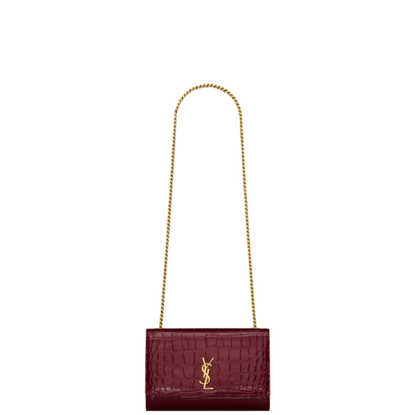 Saint Laurent NEW KATE small in crocodile-embossed patent leather designed in Paris