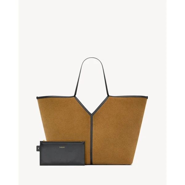 Saint Laurent Y slim tote in velour leather, view 2
