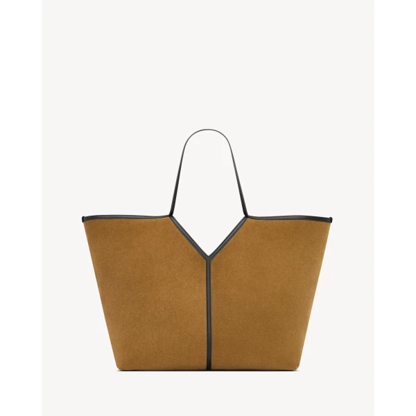 Saint Laurent Y slim tote in velour leather, view 3