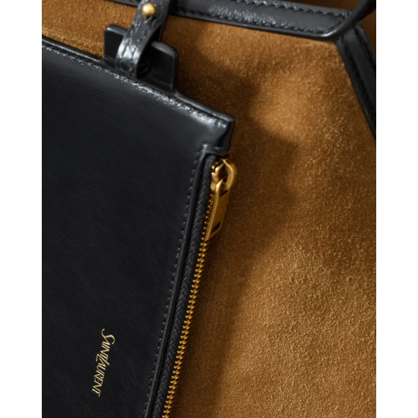 Saint Laurent Y slim tote in velour leather, view 6