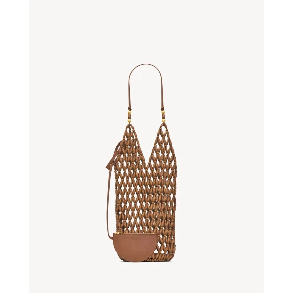 Saint Laurent supple bucket in wood beads, view 2