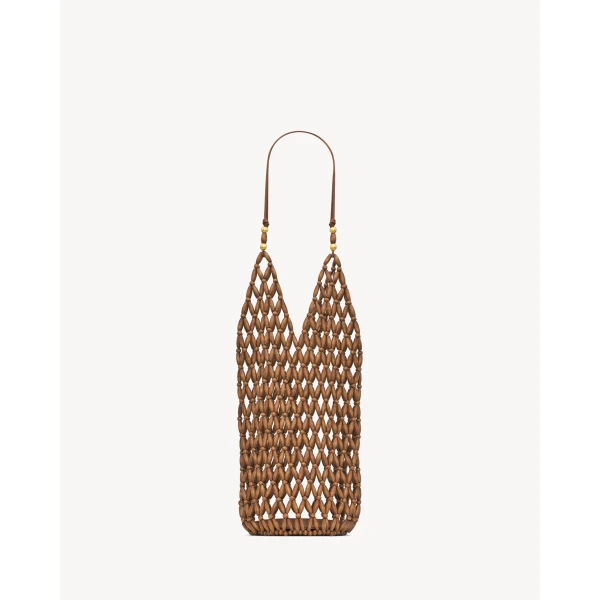Saint Laurent supple bucket in wood beads, view 3