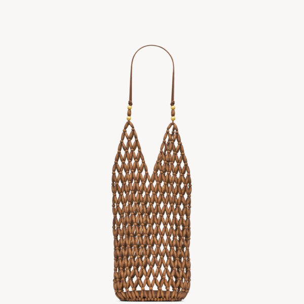 Saint Laurent supple bucket in wood beads designed in Paris