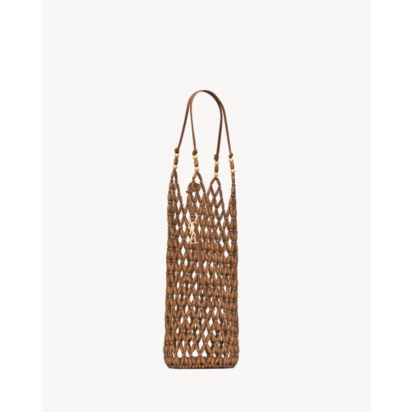 Saint Laurent supple bucket in wood beads, view 4