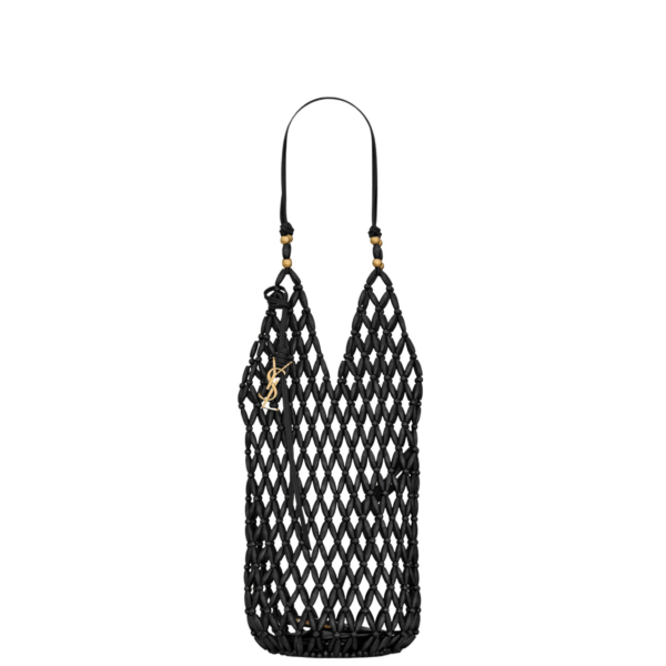 Saint Laurent supple bucket in wood beads designed in Paris