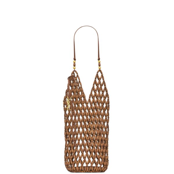 Saint Laurent supple bucket in wood beads designed in Paris