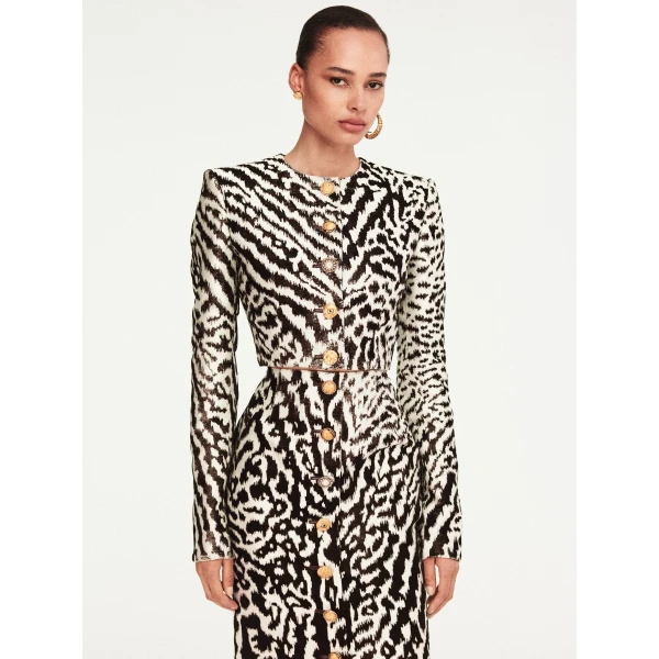 Schiaparelli Animal Print Collarless Short Jacket, view 5