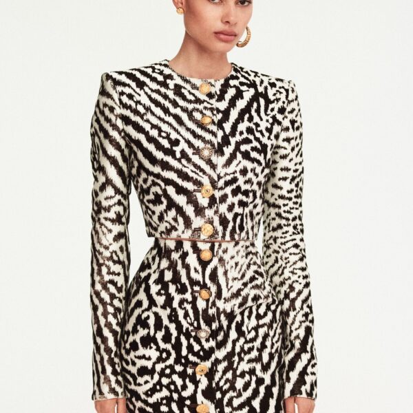 Schiaparelli Animal Print Collarless Short Jacket Jackets in Schiaparelli Authentic Luxury Fashion at Coveti