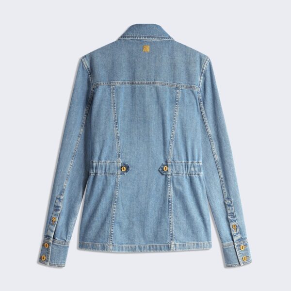 Schiaparelli Smocked Safari Denim Shirt Tops in Schiaparelli Authentic Luxury Fashion at Coveti