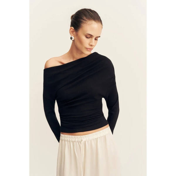 Shona Joy Aby Asymmetrical Jersey Top - Black - Tops - Australian Luxury Eventwear at Coveti