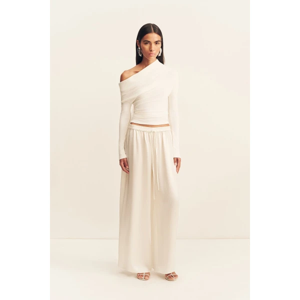 Shona Joy Aby Asymmetrical Jersey Top - Ivory - Tops - Australian Luxury Eventwear at Coveti
