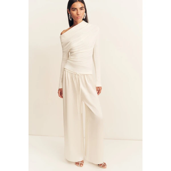 Shona Joy Aby Asymmetrical Jersey Top - Ivory - Tops - Australian Luxury Eventwear at Coveti