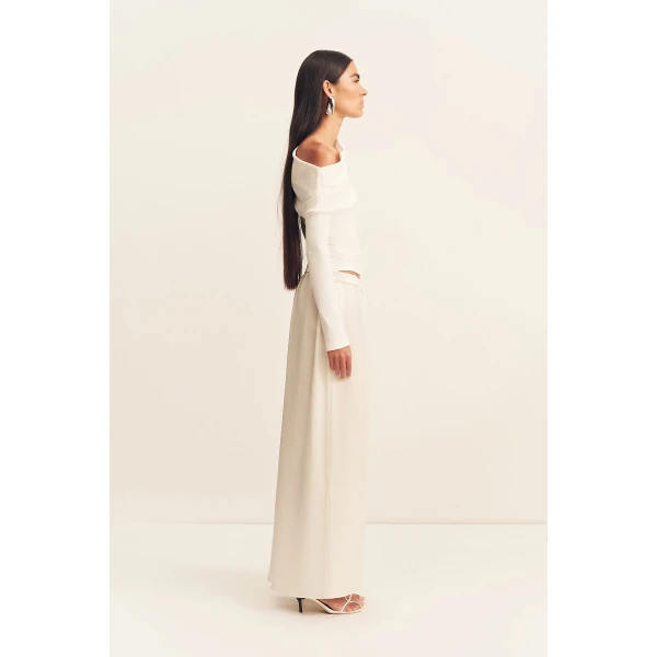 Shona Joy Aby Asymmetrical Jersey Top - Ivory - Tops - Australian Luxury Eventwear at Coveti