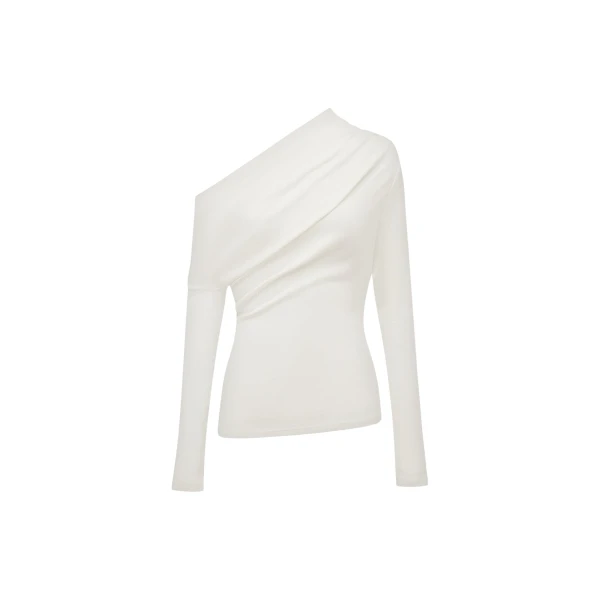 Shona Joy Aby Asymmetrical Jersey Top - Ivory - Tops - Australian Luxury Eventwear at Coveti