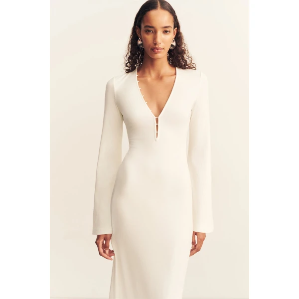 Shona Joy Aby Plunged Jersey Maxi Dress - Ivory - Dresses - Australian Luxury Eventwear at Coveti