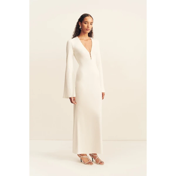 Shona Joy Aby Plunged Jersey Maxi Dress - Ivory - Dresses - Australian Luxury Eventwear at Coveti